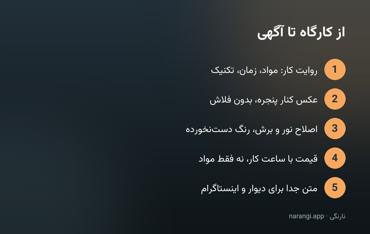 نمودار پنج‌مرحله‌ای از روایت کار و عکس موبایل تا انتشار آگهی صنایع دستی